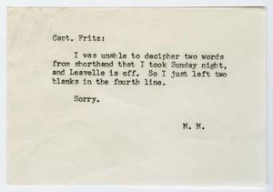 [Note from M. M. to Capt. Fritz]