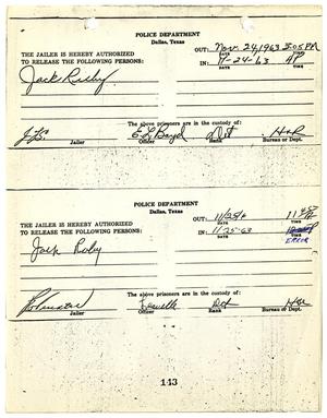 [Jailer's Release Form for the transfer of Jack Ruby]