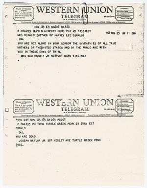 [Telegrams to Lee Harvey Oswald and his mother]