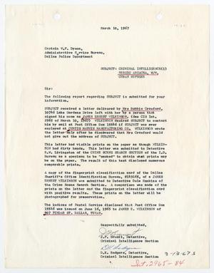 Primary view of object titled '[Report to W. F. Dyson by J. F. Brumit and D. K. Rodgers, March 10, 1967 #2]'.