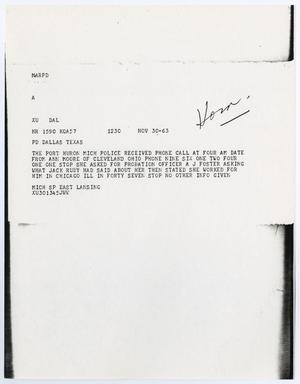 Primary view of object titled '[Telex Communication regarding Ann Moore and Jack Ruby]'.