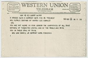 [Telegram to Mrs. Oswald from Mrs. Sam Harris, November 25, 1963]