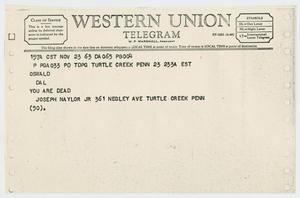 [Telegram to Lee Harvey Oswald from Joseph Naylor, November 23, 1963]