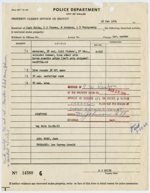 [Property Clerk's Receipt of Revolver and Ammunition]