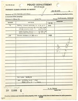 [Property Clerk's Invoice or Receipt, by W. M. Dickey]