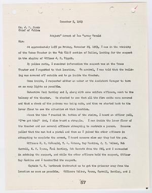 [Report from Gerald L. Hill to Chief J. E. Curry, concerning the arrest of Lee Harvey Oswald #2]