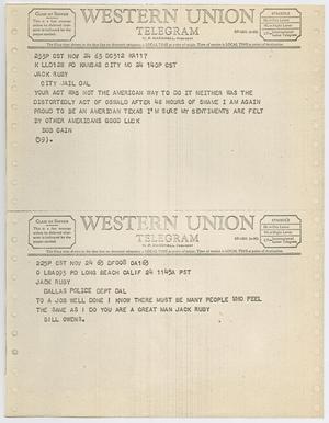 [Telegrams to Jack Ruby from Bob Cain and Bill Owens, November 24, 1963 #1]