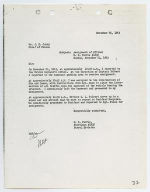 [Report from M. E. Farris to Chief J. E. Curry, November 26, 1963]
