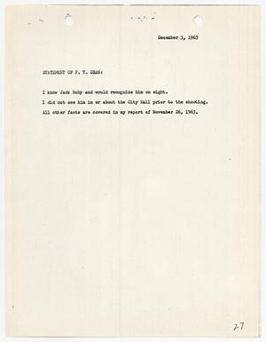 [Statement by P. T. Dean, concerning the murder of Lee Harvey Oswald]
