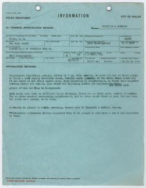 [Information Report from W. E. Hibbs, Homicide & Robbery Bureau #3]