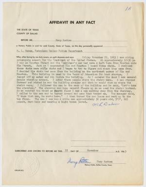 [Affidavit in Any Fact - Statement by M. L. Baker, November 22, 1963 #1]