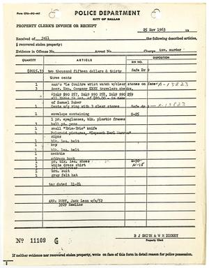 [Property Clerk's Invoice or Receipt for property belonging to Jack Ruby, by W. M. Dickey, #3]