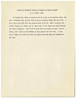 Primary view of object titled '[Report on Officer's Duties Regarding The Murder of Lee Harvey Oswald, by W. E. Potts #3]'.