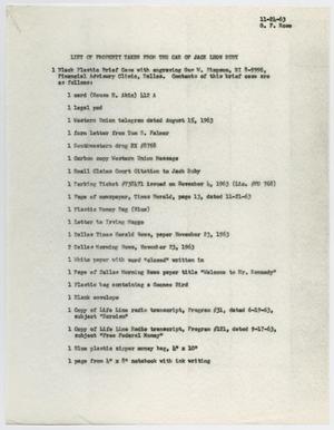 [List of Jack Ruby's Confiscated Property by G. L. Rose, November 24, 1963 #5]