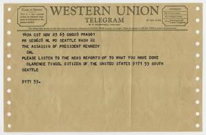 [Telegram from Clarence Tingel to Lee Harvey Oswald, November 23, 1963]