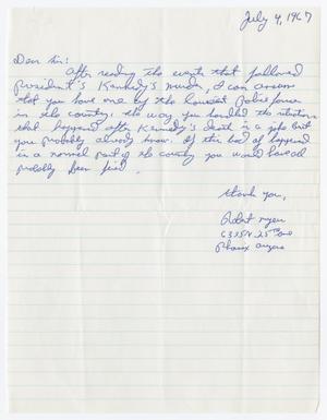 Primary view of object titled '[Letter to Police Department from Robert Myer, July 4, 1967]'.