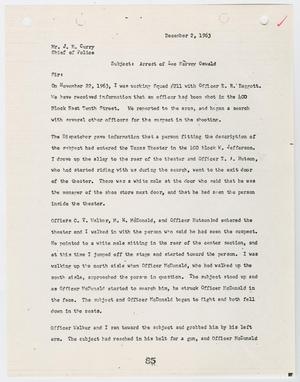 [Report from Ray Hawkins to Chief J. E. Curry, concerning the arrest of Lee Harvey Oswald #2]
