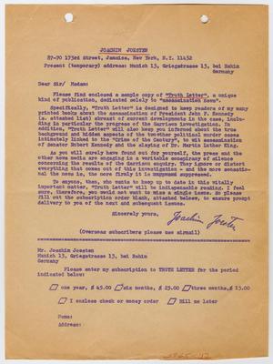 Primary view of Joachim Joesten's Truth Letter, Volume 1, Number 7, December 15, 1968