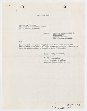 [Report to W. F. Dyson by C. T. Burnley, March 10, 1967 #1]