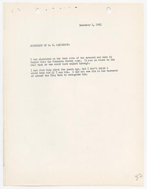 [Statement by B. G. Patterson concerning the murder of Lee Harvey Oswald]