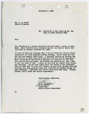 [Report from J. H. Sawyer to Chief J. E. Curry, December 4, 1963]