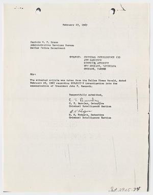 Primary view of object titled '[Report to W. F. Dyson by C. T. Burnley and D. K. Rodgers, February 27, 1967 #1]'.