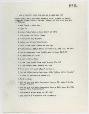 [List of Jack Ruby's Confiscated Property by G. L. Rose, November 24, 1963 #1]