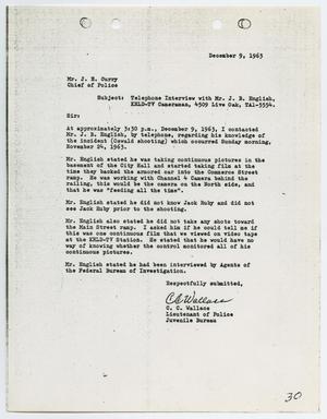 [Report from C. C. Wallace to Chief J. E. Curry, December 9, 1963]