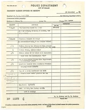 [Property Clerk's Invoice or Receipt of property belonging to Lee Harvey Oswald, by W. M. Dickey]