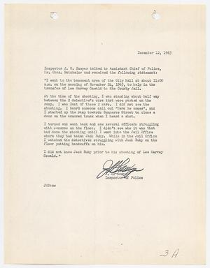 [Statement by J. H. Sawyer concerning the murder of Lee Harvey Oswald]