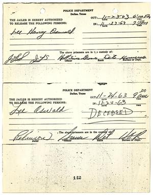 [Jailer's Release Form for the transfer of Lee Harvey Oswald #2]