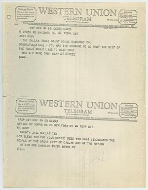 [Telegrams to Jack Ruby from Mrs. G. F. Gage and Mr. and Mrs. Charles Smith, November 24, 1963 #1]