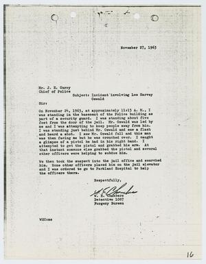 [Report from W. E. Chambers to Chief J. E. Curry, November 27, 1963]