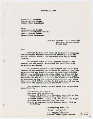 Primary view of object titled '[Report to W. P. Gannaway by W. S. Biggio, January 31, 1964 #2]'.