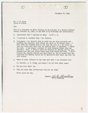 [Report from J. D. Brockway to Chief J. E. Curry, November 27, 1963]