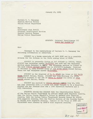 [Report to W. P. Gannaway by V. J. Brian, January 27, 1964]