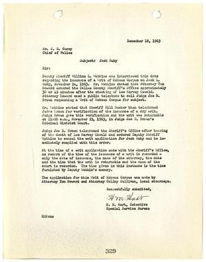 [Report to Chief J. E. Curry by H. M. Hart, concerning the Writ of Habeas Corpus on Jack Ruby]