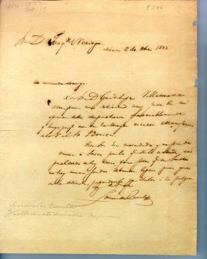 Primary view of [Letter from Lorenzo de Zavala to Joaquin Noriega] October 12th 1833