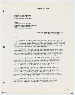 Primary view of object titled '[Report to W. P. Gannaway by M. H. Brumley and  V. J. Brian, January 31, 1964]'.