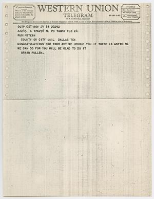 [Telegram to Jack Ruby from Bryan Pullen, November 24, 1963 #2]