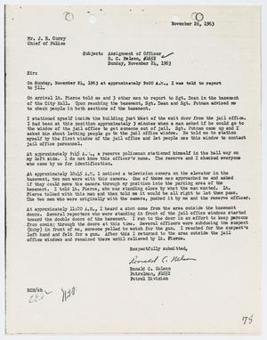 [Report from Ronald C. Nelson to Chief J. E. Curry, November 26, 1963]