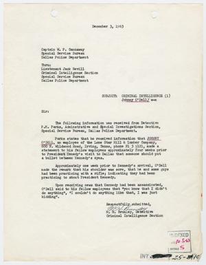 [Report to W. P. Gannaway by M. H. Brumley, December 3, 1963]