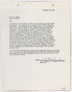 [Report from Gano E. Worley to Chief J. E. Curry, November 26, 1963]