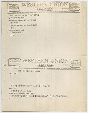 [Telegrams to Jack Ruby from John M. Smith and Frank Goddell, November 24, 1963 #2]