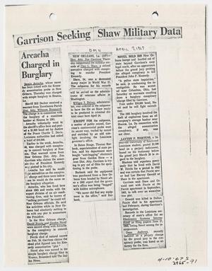 Primary view of object titled '[Newspaper Clipping: Garrison Seeking Shaw Military Data #1]'.