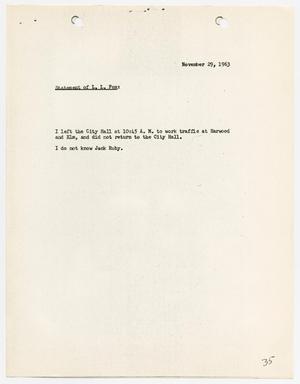 [Statement by L. L. Fox, concerning the murder of Lee Harvey Oswald]