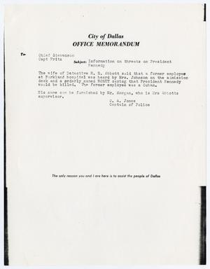 [Memorandum concerning threats against President John F. Kennedy]
