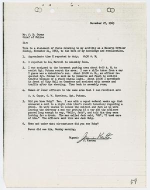 [Report from Jerome Kasten to Chief J. E. Curry, November 27, 1963]
