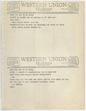 [Telegrams to Jack Ruby from Carol Deane Brundo and A. D. Peeples, November 24, 1963 #1]