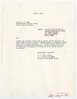 [Report to W. F. Dyson by C. T. Burnley, April 3, 1967]